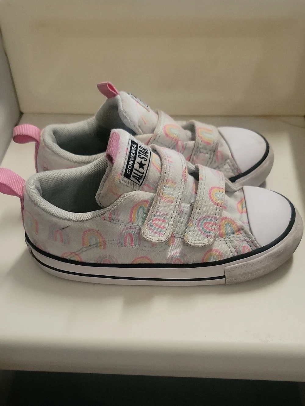 Converse Kids White Sneakers with Pastel Rainbow Accents